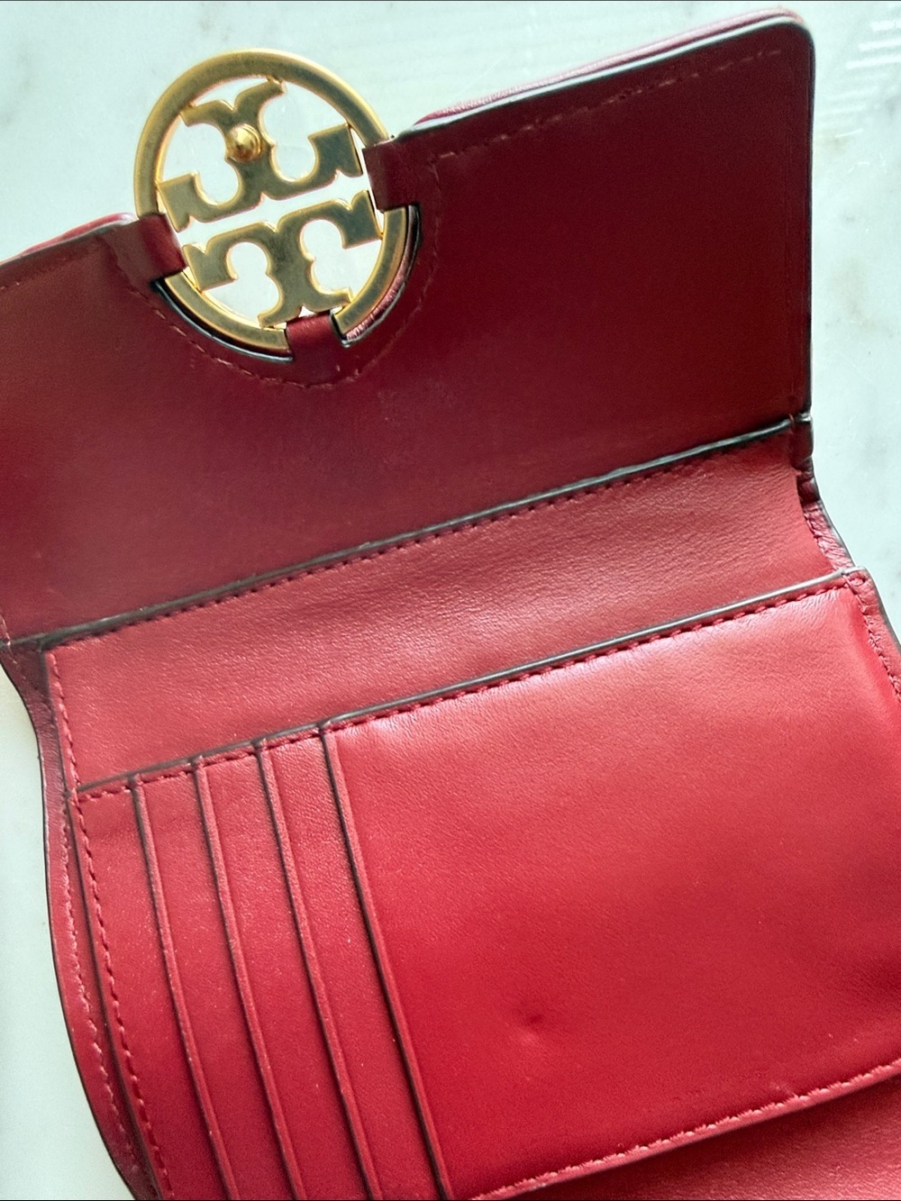 Tory Burch Woven Checker Compact Wallet - Red, Teal & Black - Picture 4 of 12